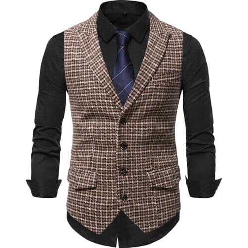 2021 Autumn and Winter New High - Quality Mens Single - Breasted Grid Trimmer Business Casual Mens Vest