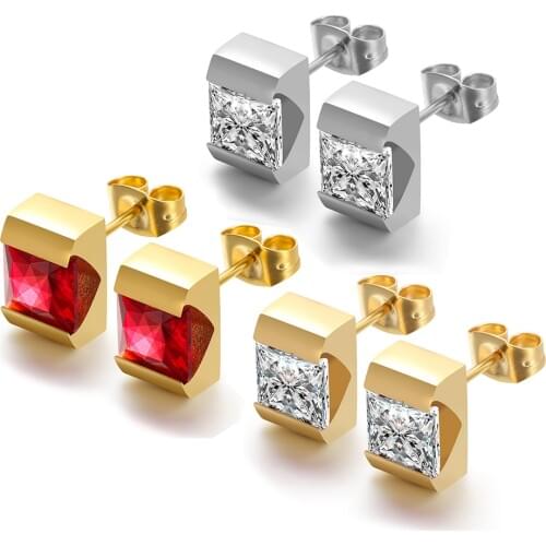 Wholesale Korean Jewelry 316L Stainless Steel Gold Stud Earrings Bling Big Zircon Wedding Earrings For Women