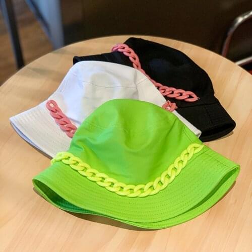 Bucket hat candy color acrylic chain flat top fashion color chain with top hat macaron color beach hat candy color sun hat