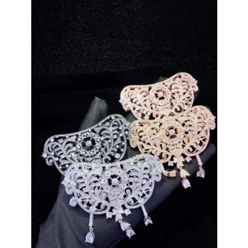 60x70mm golden plated cubic zircon Micro Pave flower pendant tassel