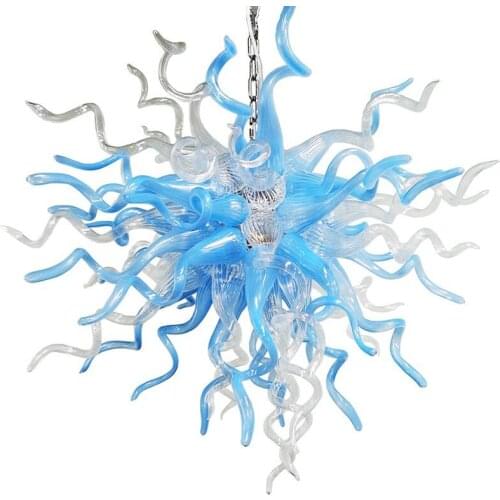 Nodic Style White light-Blue Chandelier LED Hand Blown Glass Pendant Lamp Fixtures 60inch Large Light for Home Hotel