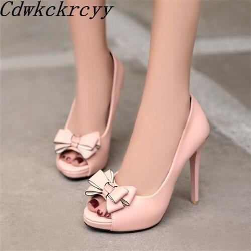 Summer New pattern fashion Simplicity High-heeled Fish mouth Women sandals black white Pink Thick bottom Sweet Bow Women sandals