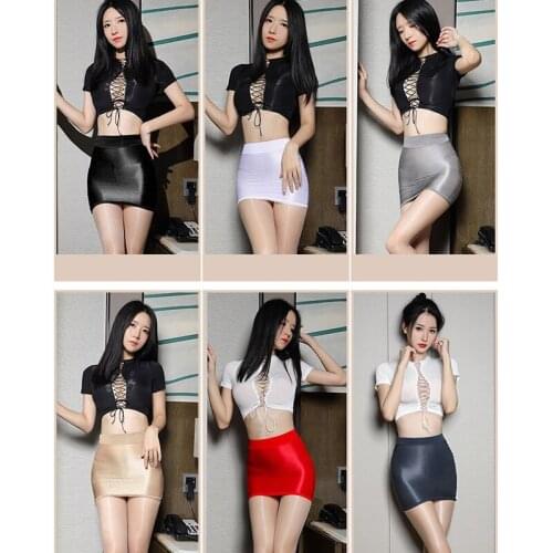 Erotic Sexy Lingerie Set Bandage Hollow Short Top Flashing Stockings Hip Skirt Secretary Uniform Set For Women