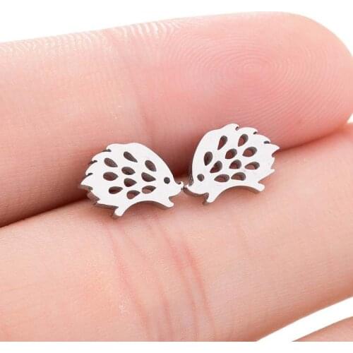Kirykle 4 Color Cute Animal Ear Studs Fashion Mini Stainless Steel Hedgehog Stud Earrings for Women Girl Simple Jewelry Gift