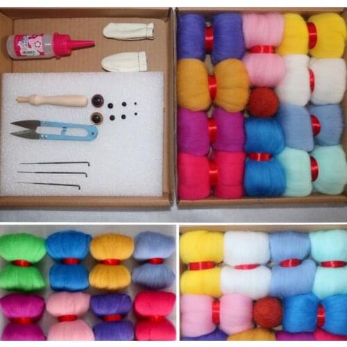 Wool Felt Needle Felting Fabric Craft Kit Starter Yarn Roving DIY Fox Spinning Sewing Mold Needlework Accessories
