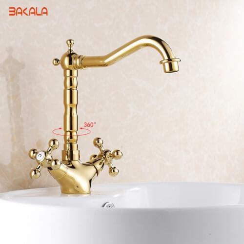 Modern Gold Brass Bathroom Basin Faucet Style Vanity Sink Mixer Tap Deck Mounted Faucet GZ7306K