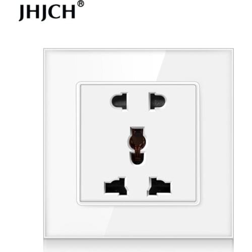 Jhjch 13a universal 5-hole switch socket 2 charging port usb output 2.1a wall socket crystal glass panel