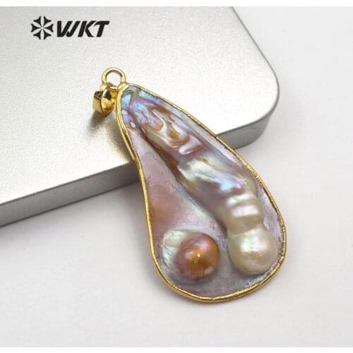 WT-JP159 new arrival! carved round irregular natural mother of pearl Pendant with gold electroplated women Necklace Connector