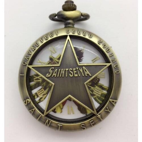 Japanese Saint Seiya Pocket Watch Fob Chain Quartz Japan Cartoon Comics Male Open-face Clock Mens Watch Mens Gift
