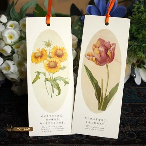 1pcs[Coffeex] Tagore flower bookmarks wholesale Plant bookmarks Send teacher Elegant fresh 5 sheets / set