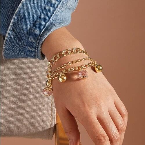 YADA Gold Color Round Beads Alloy Bracelets&Bangles For Women Friendship Multilayer Jewelry Bracelets Pulseira Feminina BT210044