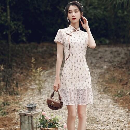 Vintage Woman Chiffon Mermaid Qipao Retro Short Sleeve Chinese Cheongsam Traditional Lady Elegant Wedding Party Dresses