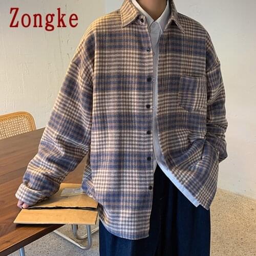 Zongke Wool Plaid Spring Jacket Men Clothing Harajuku Mens Jackets And Coats Outdoor Men Jacket Japanese Streetwear 2XL 2021