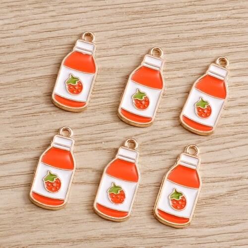10pcs 10*22mm Strawberry Juice Bottle Charms for Pendants Necklaces Keychains Enamel Fruits Mini Charms Jewelry DIY Accessories