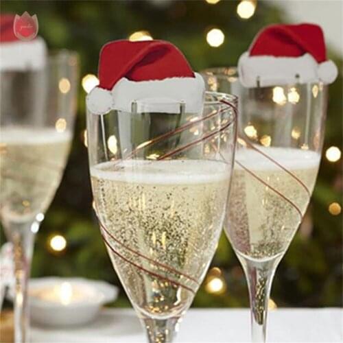 10pcs Christmas Decorations Cup Cards Merry 2021 Christmas Ornament For DIY Home Glass Sign Flag Decor New Year Party Supplies