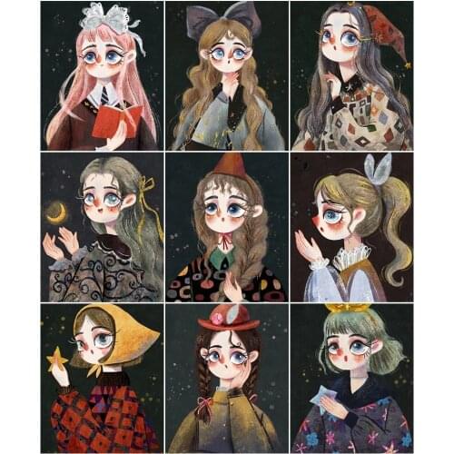 5D DIY Diamond Painting Full Round Drill Cartoon Girls Pictures Embroidery Mosaic Sale Cross Stitch Wall Artwork Home Decoration