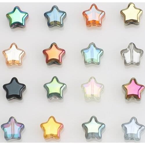 100Pcs New Glass Star Beads Plated 8mm Crystal Star Pendants Jewelry Making Material DIY Crafts Loose Beaded for Decoration