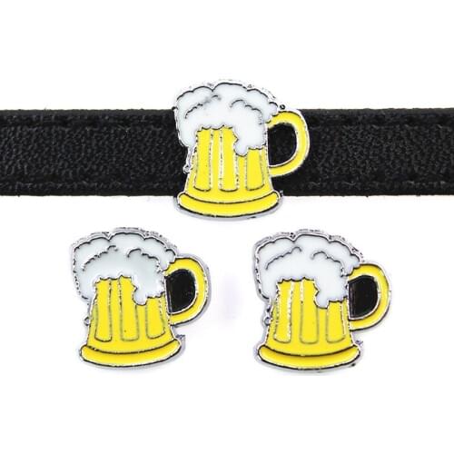 8mm Cute Beer Slide Charms Flat Hole Enamel Beads Keeper Fit 8mm Stainless Steel Mesh Bracelets DIY Jewelry Making