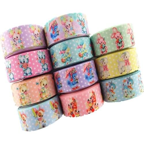 1" 25mm 5 yards cute animals printed grosgrain ribbon DIY hair bows handmade materials MD1901311