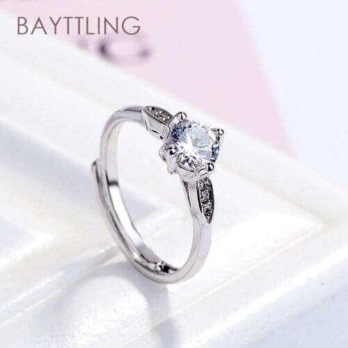 BAYTTLING 925 Sterling Silver Charm Round Large Zircon Open Ring For Woman Fashion Wedding Couple Ring Jewelry