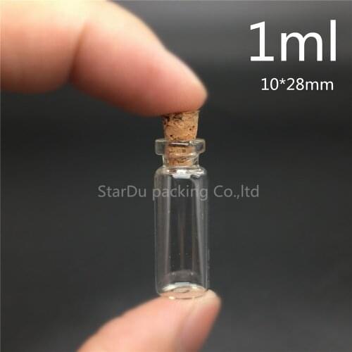 Free shipping 1000pcs/LOT diameter 10*28mm 1ml Wishing Glass Bottle with Cork ,High-quality Glass Vials Display Bottle Wholesale