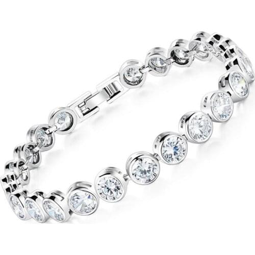 Tennis Bracelet Round Cut Clear Zirconia White Gold Filled Trendy Womens Bracelet Chain 18cm Long