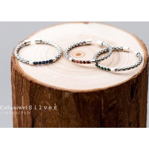 Colusiwei Real 925 Sterling Silver Vintage Snakeskin Pattern Rainbow CZ Delicate Finger Rings for Women Wedding Band Jewelry