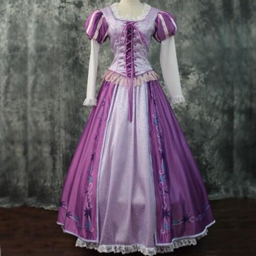 Long Hair Princess Rapunzel Cosplay Costume Adult Women Elegant Dress Fancy Halloween Carnival Ball Gown