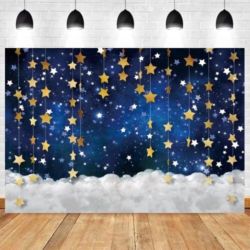 Photography backdrop dark blue starry sky gold stars fairy tale background photo booth newborn baby photocall backdrop studio