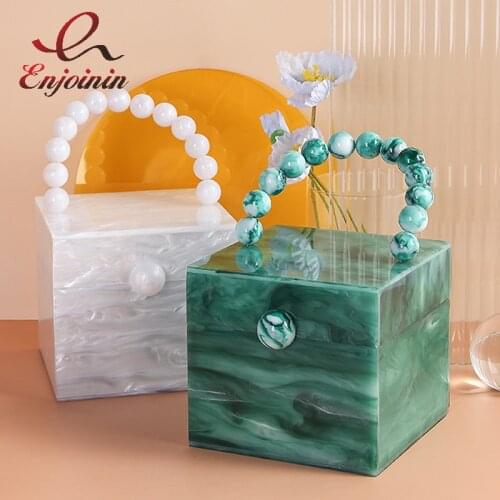 Luxury Acrylic Beaded Handle Party Clutch for Women Fashion Purses and Handbags Green Designer Bag Wedding Evening Bag Pouch