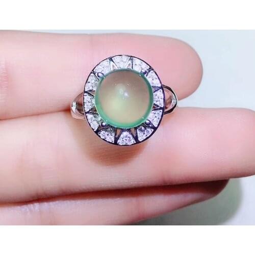 CoLife Jewelry Prehnite Ring for Office Woman 10mm Natural Green Prehnite Silver Ring Fashion Silver Gemstone Ring