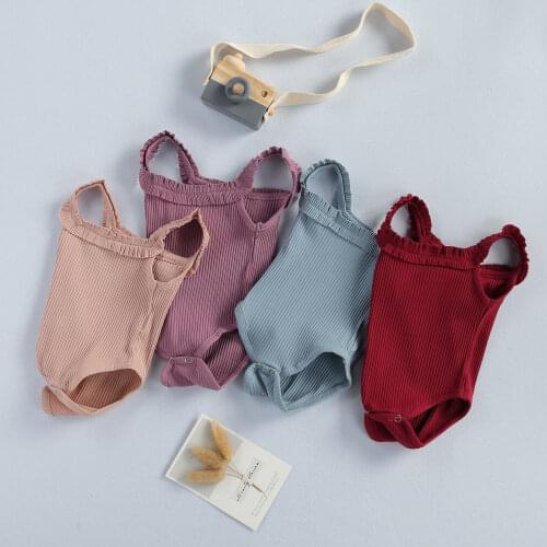 2020 Baby Girls Boys Bodysuits Summer Clothing Newbown Sleeveless Ribbed Ruffled Solid Jumpsuits Solid Playsuits 3M-24M