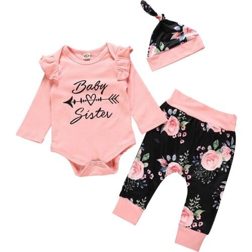 Baby girl clothes long sleeve suits ruffle Romper top+pant+Cap set for children for girls clothing baby clothes Outfits CF