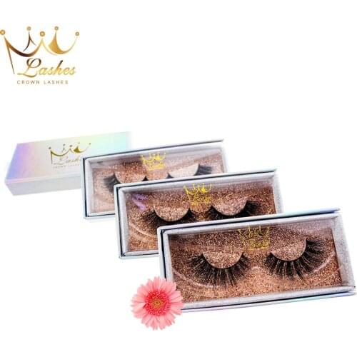 Crown Lashes 3d silk faux mink eyelashes logo custom box