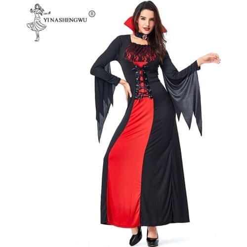 Cosplay costume Sexy Adult Women Costume Vampire Vostume Victorian Vamp Costume Ball Gown red and black Witch Female Dress