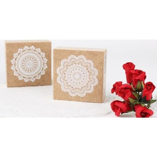 Creative Wooden Lace Stamp Doily Stamp Wooden Rubber Stamp For DIY Album Card Making Scrapbooking Stationery 45x45mm