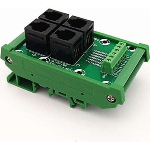 DIN Rail Mount RJ11/RJ12 6P6C Jack 4-Way Buss Breakout Board, Terminal Block, Connector