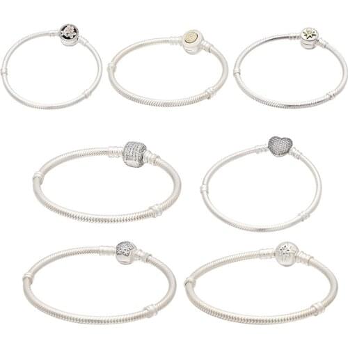Lomeo 925 silver bright star, round diamond star, love compass, full diamond heart-shaped buckle snake bone bracelet female