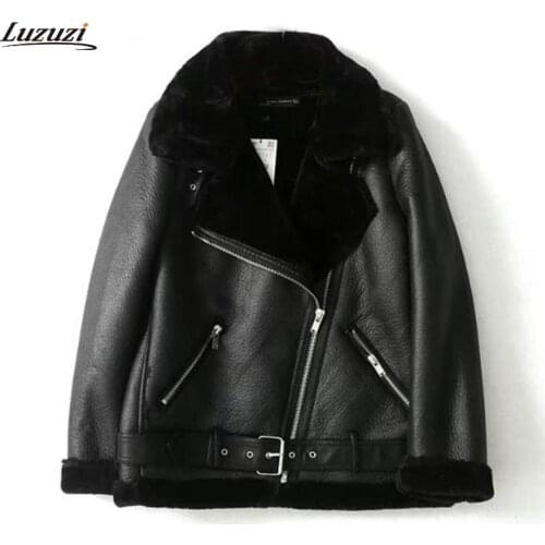 Luzuzi Women's Leather Jackets With Fur