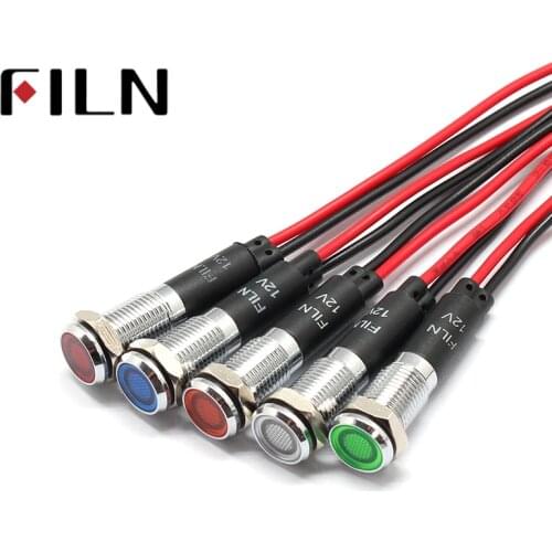 8mm 3v 6v 12v 24v 110v 220v Metal LED Pilot Panel Dash Signal Indicator Warning light 20cm cable Chrome Finish Car Boat Marine