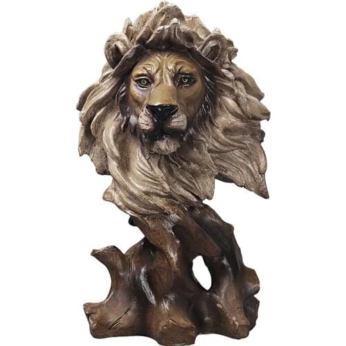 [MGT] Nordic Creative Tiger Lion Head Faux Wood Arts Wolf Eagle Animal Sculptures Horse Figurine Resin Crafts Home Decoration