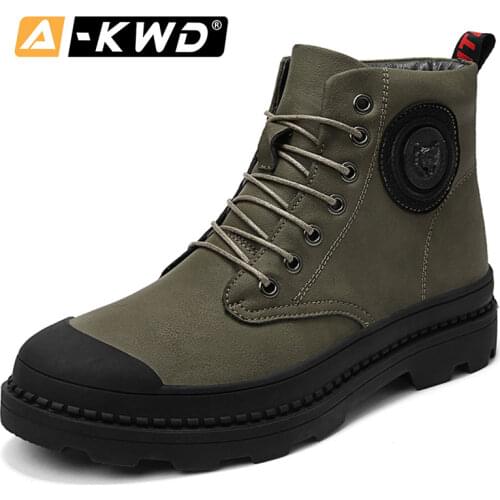 Fashion Shoes 2019 Winter Men Boots With fur Snow Boots Lace Up Black Khaki Men Snow Boots Werk Schoenen Outdoor Single Boots 44