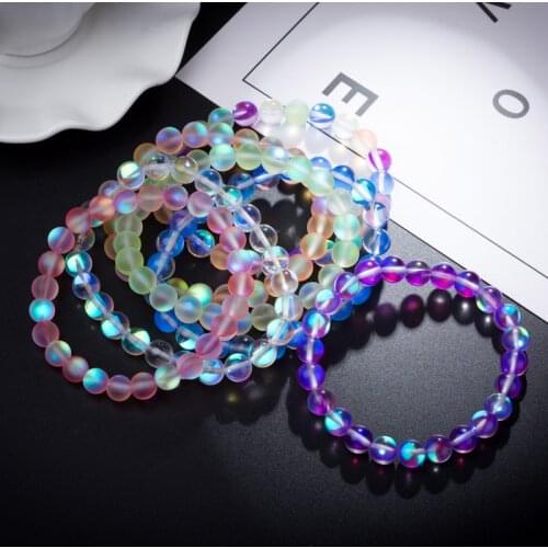 Trendy Fashion Ladies Moonstone Bracelet Blue Elastic Beaded Bracelet Classic Glitter Moon Stone Charm Couple Lover Bracelet