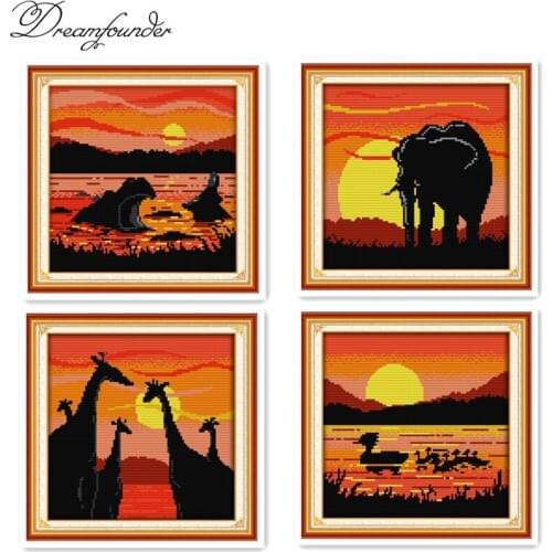 The sunset elephant cross stitch kit aida 14ct 11ct count printed canvas stitches embroidery DIY handmade needlework