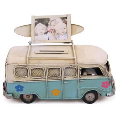 Nostalgic Decor Metal Retro Minibus Creative Frame Piggy Bank Vintage Miniature Classical Gift Handmade Hand Painted Art Quality