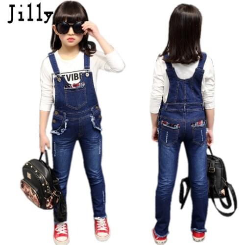 Baby girl 4-13 Autumn Teenage Girls Denim Pants Girl Denim Pants Kids Overalls Jeans Girls Denim Overalls Cowboy Straps Trousers