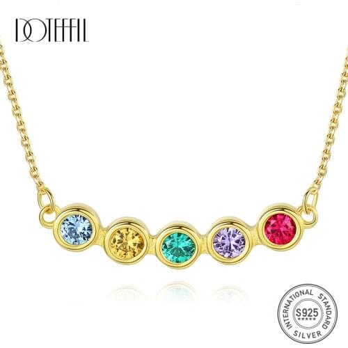 DOTEFFIL Hot Sale 925 Sterling Silver 18K Gold Plated Round Pendant Necklace for Women Party Elegant Collares Five Color Jewelry