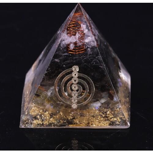 Reiki Orgonite Pyramid Smoky Quartz Natural Labradorite Repel Evil Spirits Pyramid Decoration Process Resin Gift