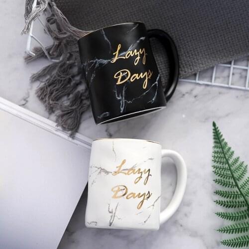 Nordic Gold Letter Lazy Days Marble Coffee Mug Porcelain Juice Drinking Cup Coffee Milk Tea Cup