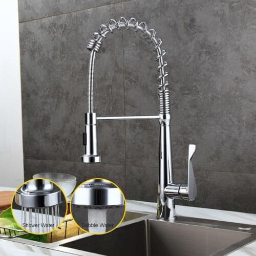 Kitchen Sink Faucets Brass Pull Out/Down Kitchen Sink Mixer Tap With Spring Hose Single Handle Hot and Cold Kitchen Crane Faucet